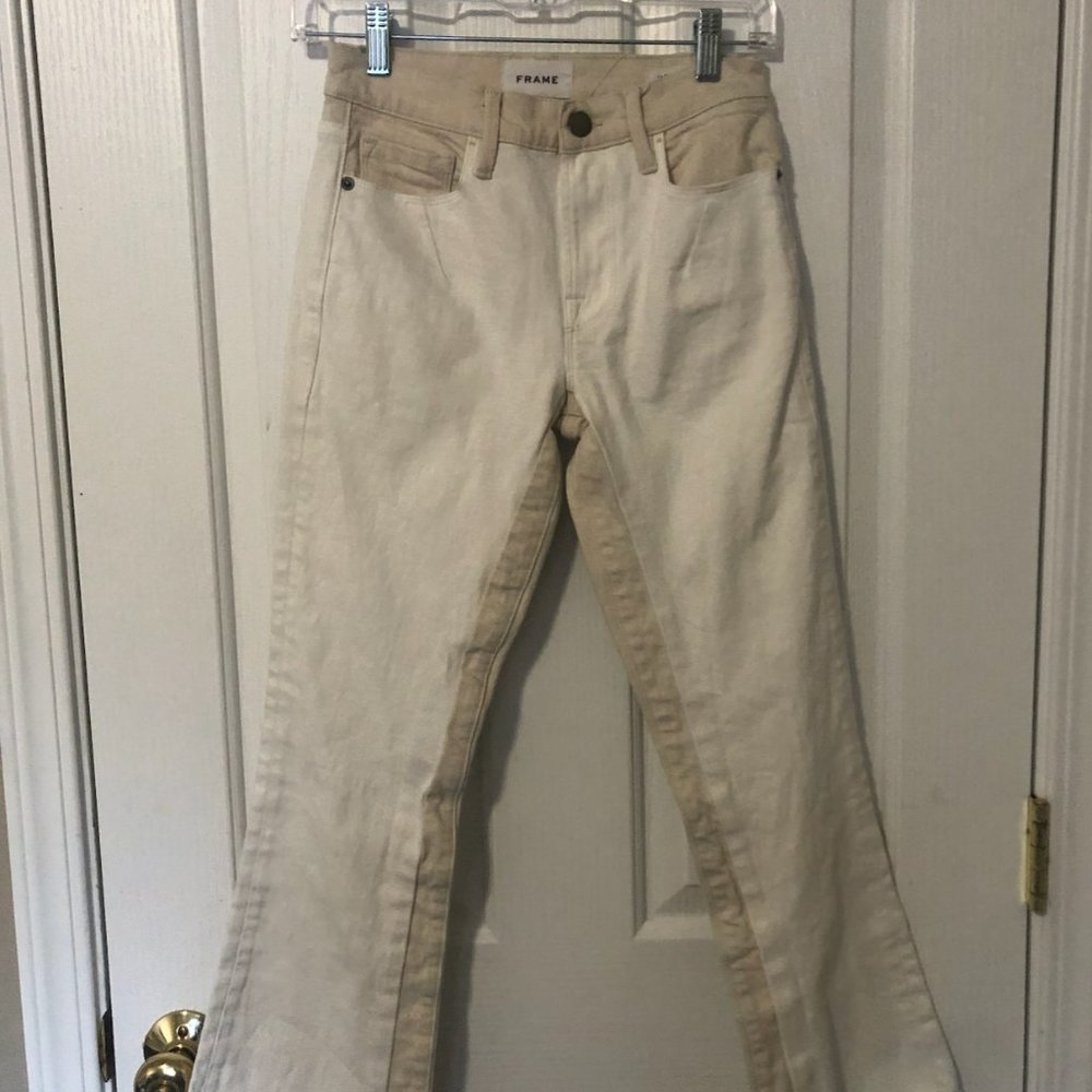 Frame White & Tan Jeans